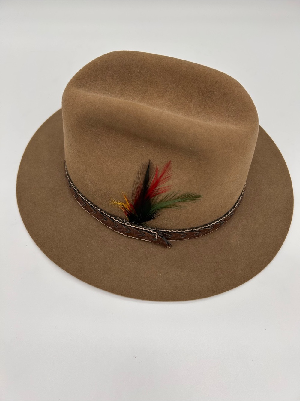 Stetson Tan Felt Fedora with Black Satin Liner and Brown Leather Band